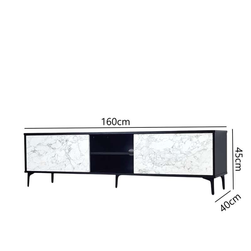 Petra TV Stand Black-Marble 160cm