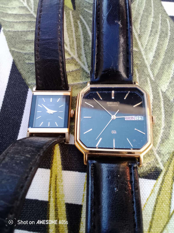 Seiko square male and Accurist female watches