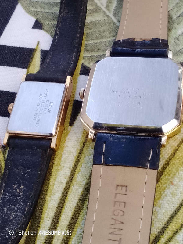 Seiko square male and Accurist female watches