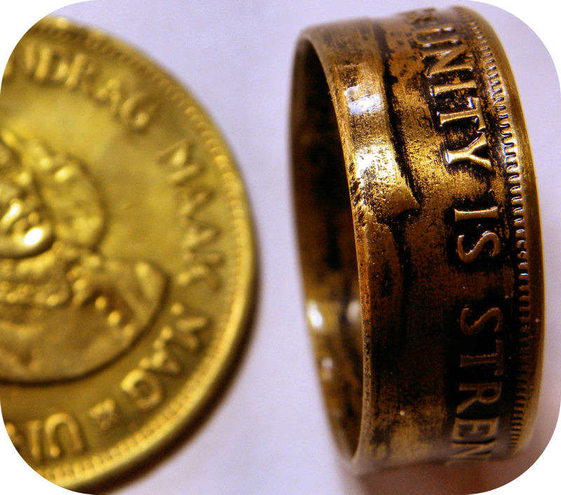 Unique Van Riebeeck 1c coin shaped into a ring!