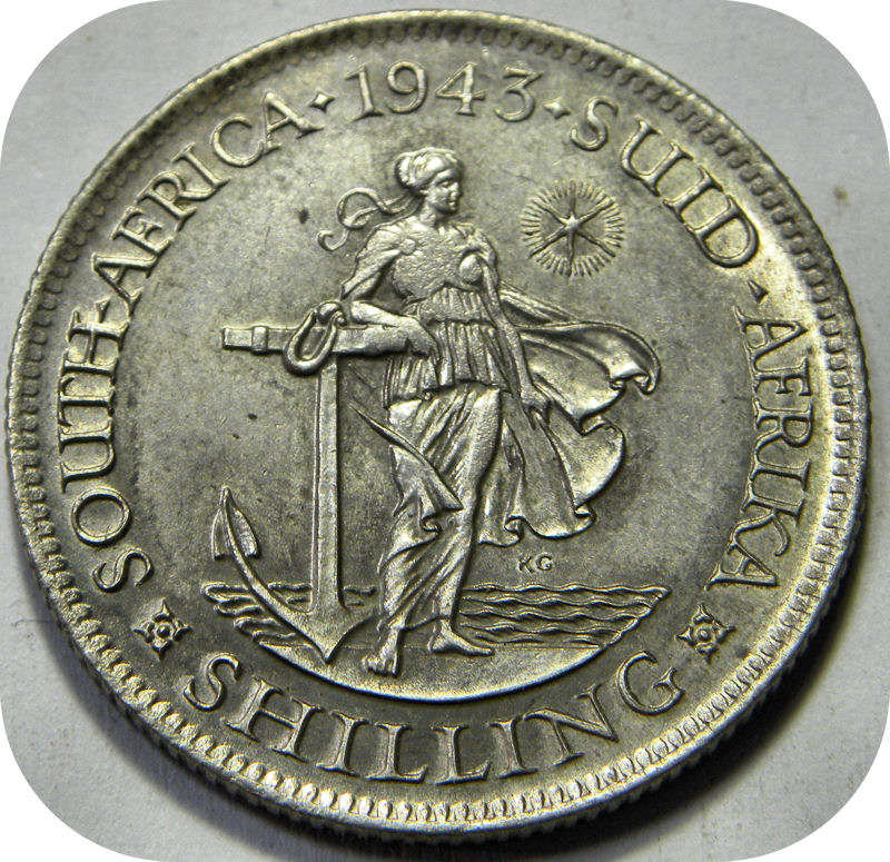 Bargain SA Union:  Lustrous 1943 Shilling 1/- in A/UNC below R300!!!