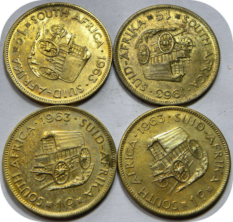 Top Grade RSA: 4x 1963 van Riebeeck 1c in A/UNC!!  bid per coin.