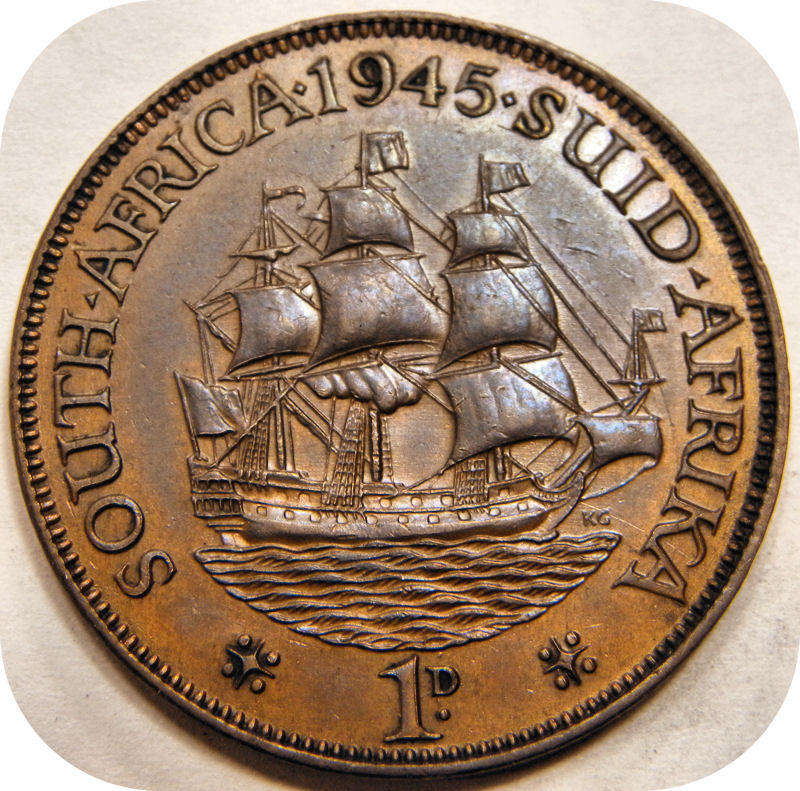 Top Graad SA Unie:  1945 1d Pennie in ROOI A/UNC!