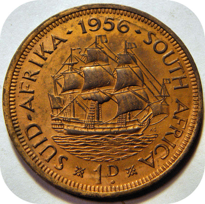 Top Grade SA Union: 1956 Penny 1d RED A/UNC!