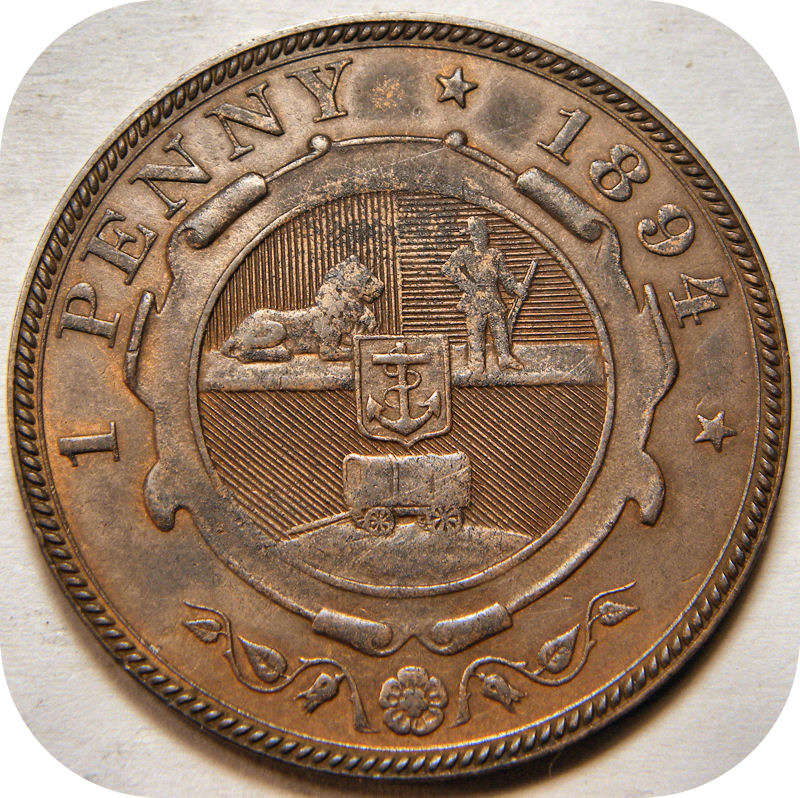 Bargain ZARs:  1894 Penny 1d A/UNC details below R500!!  some light graffiti visible on the obverse