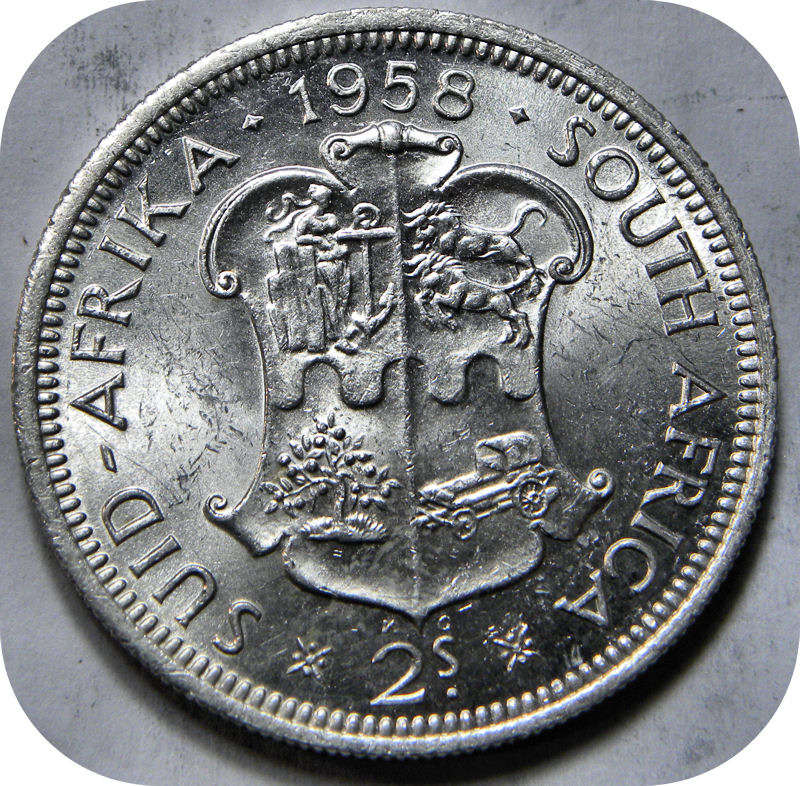 Bargain SA Union: 1958 2 Shilling 2/- in Brilliant A/UNC below R200!