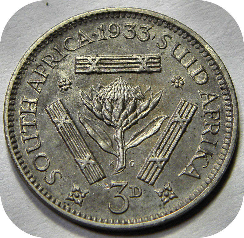 RARE SA Union: The 1933 tickey 3d in EF+!
