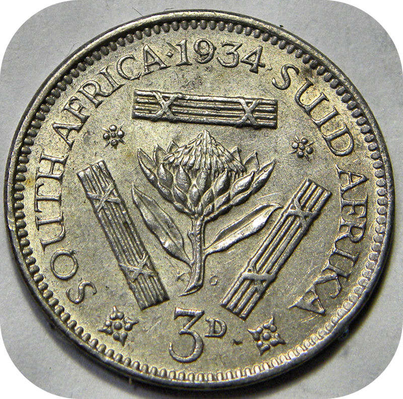 Top Grade SA Union: 1934 tickey 3d in A/UNC!