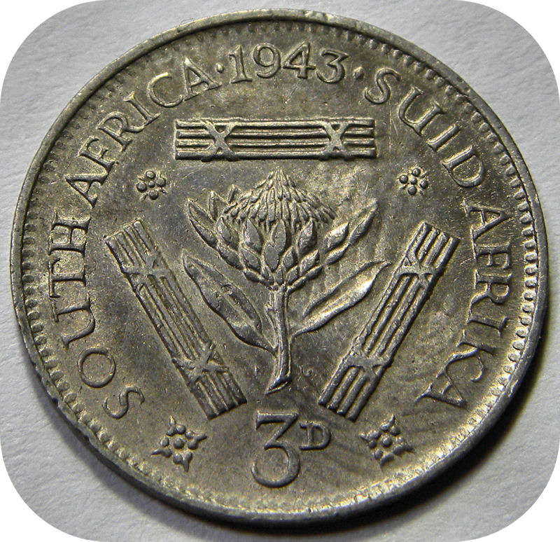 Bargain SA Union:  1943 Tickey 3d in EF below R90!