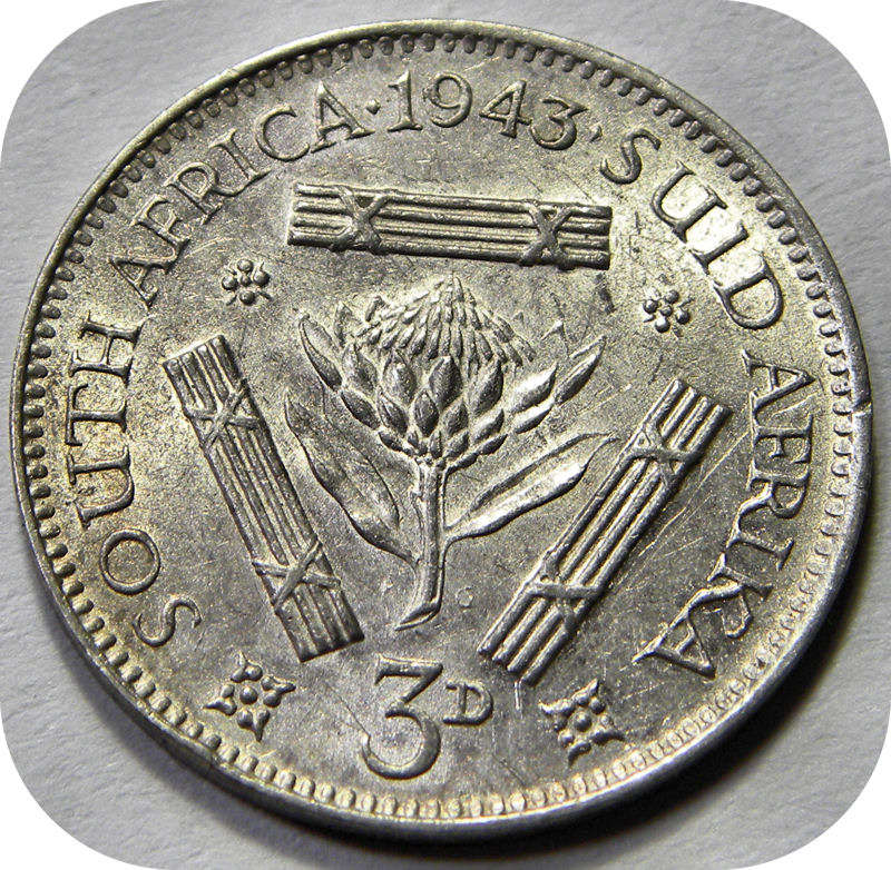 Top Grade SA Union:  Lustrous 1943 Tickey 3d in A/UNC!