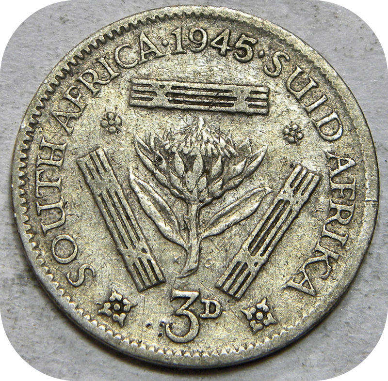 Bargain SA Union:  1945 Tickey 3d below R10!