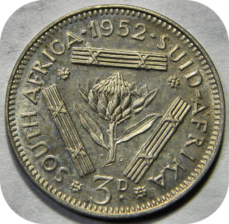 Top Grade SA Union: 1952 tickey 3d in UNC below 50!!