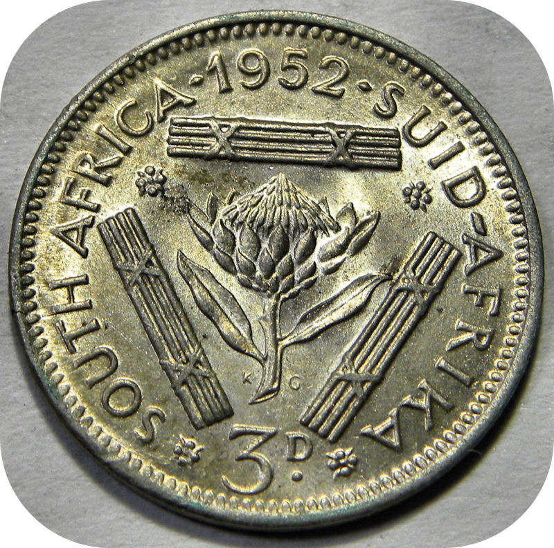 Top Grade SA Union: Lustrous 1952 tickey 3d in UNC!!