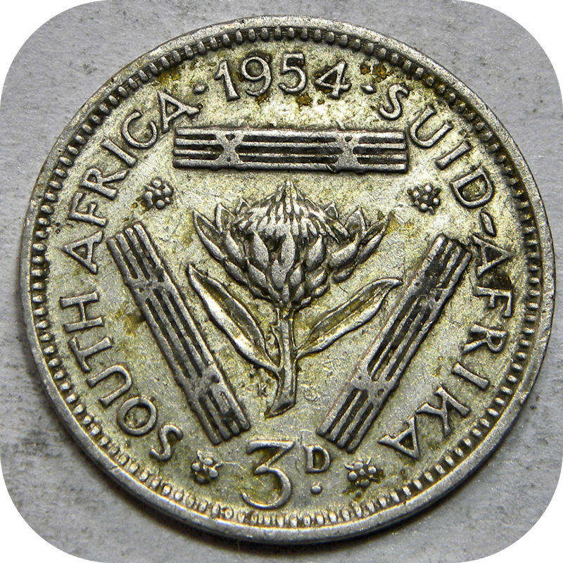 Bargain SA Union:  1954 Tickey 3d below R20!