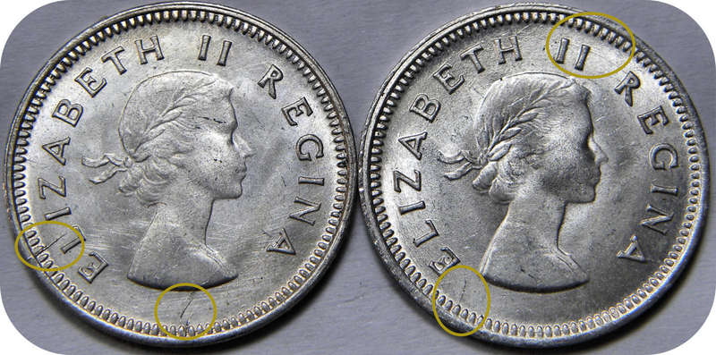Top Grade SA Union: RARE 1955 tickeys 3d in Brilliant UNC!!  Two Die Crack specimens!