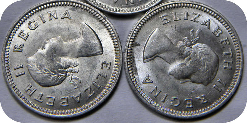 Top Grade SA Union: 1956 tickeys 3d in Brilliant UNC!!  Two specimens!