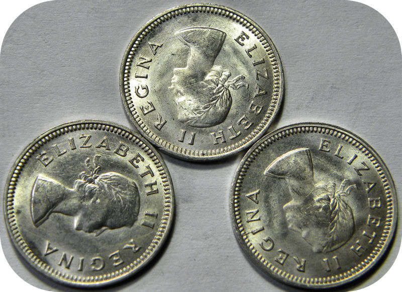 Top Grade SA Union: Lustrous 1956 tickey 3d in Brilliant UNC!!  THREE specimens available!