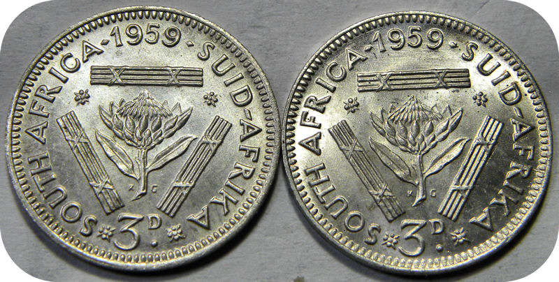 Top Grade SA Union: Lustrous 1959 tickey 3d in Brilliant UNC!!  Two specimens available!