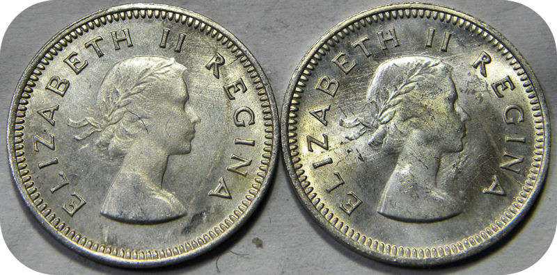 Top Grade SA Union: Lustrous 1959 tickey 3d in Brilliant UNC!!  Two specimens available!