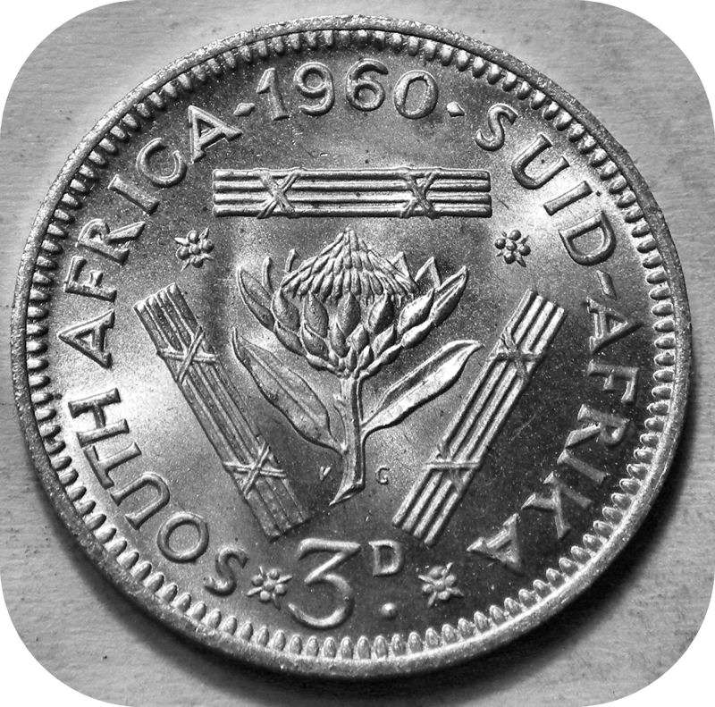 Top Grade SA Union: Lustrous 1960 tickey 3d in Brilliant UNC!!