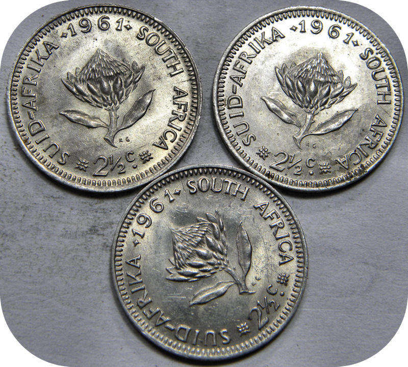 Top Grade RSA:  2 ½ c tickey 1961 in UNC!  3 Specimens available!  bid per coin.