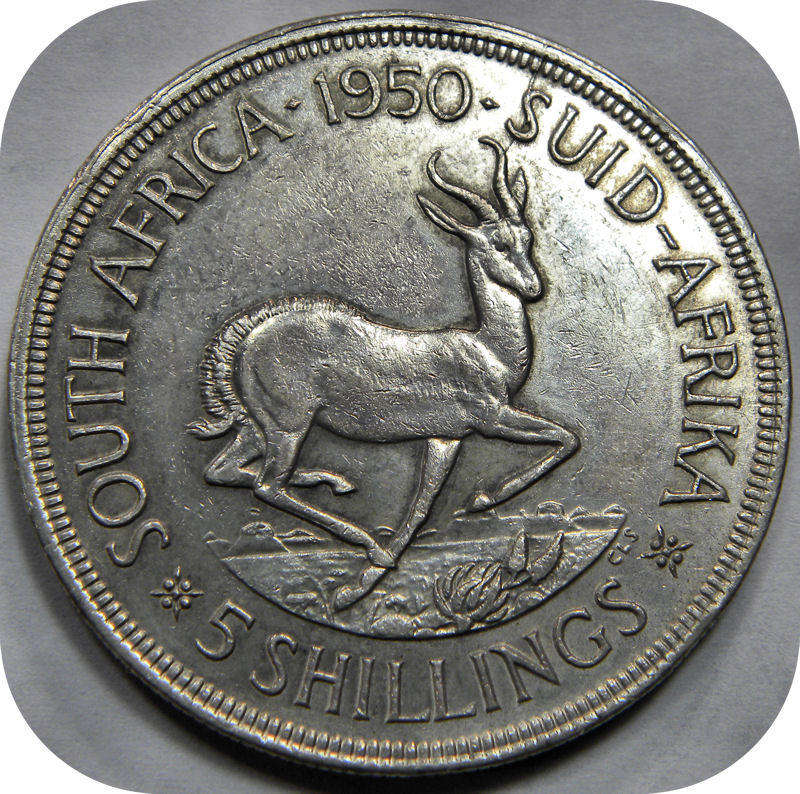 Bargain SA Union: 1950 Crown 5/- in A/UNC!!!  with Die Crack ERROR!