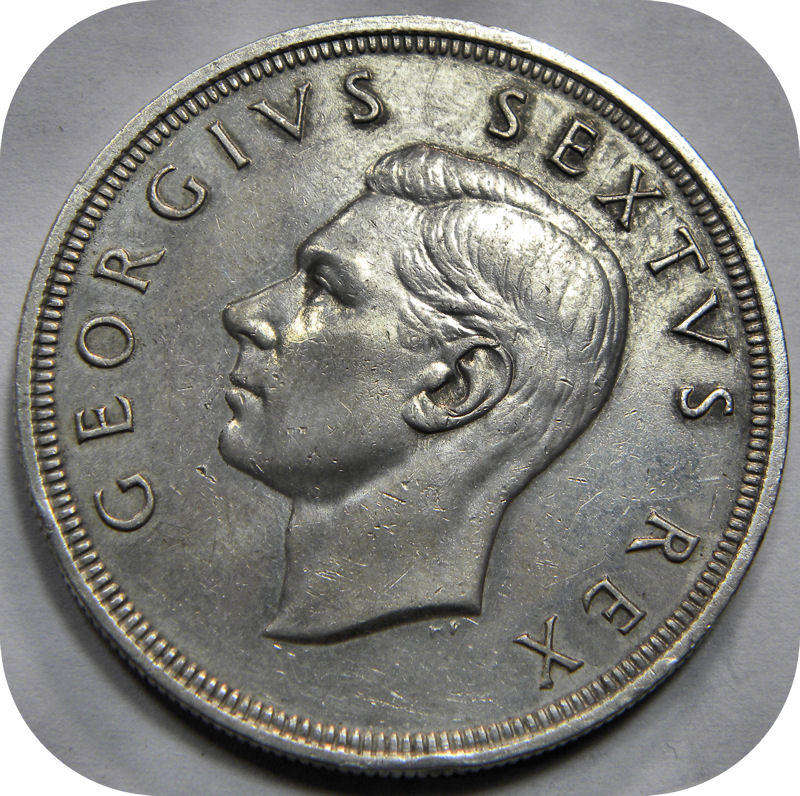 Bargain SA Union: 1950 Crown 5/- in A/UNC!!!  with Die Crack ERROR!