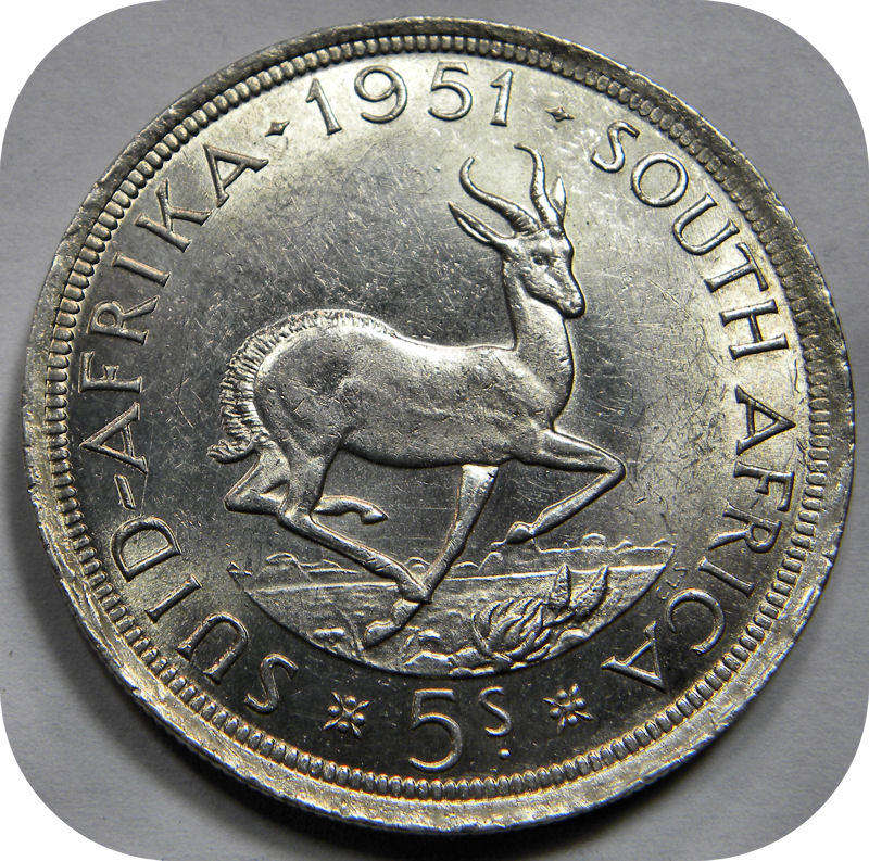 Top Grade SA Union: 1951 Crown 5/- in Brilliant UNC!!!  with RIM ERROR!