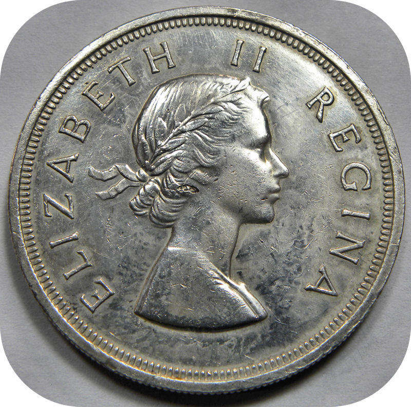 WInskoop SA Unie: 1954 Kroon 5/- onder R800!!!  Planchet fout!