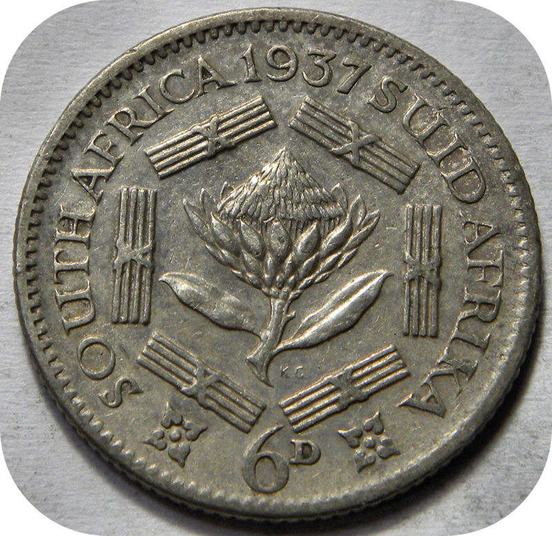 Bargain SA Union:  1937 Sixpence below R300!!