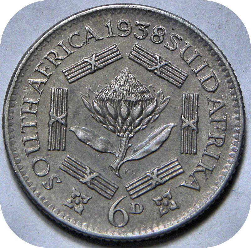 Top Grade SA Union:  1938 Sixpence in A/UNC below R500!