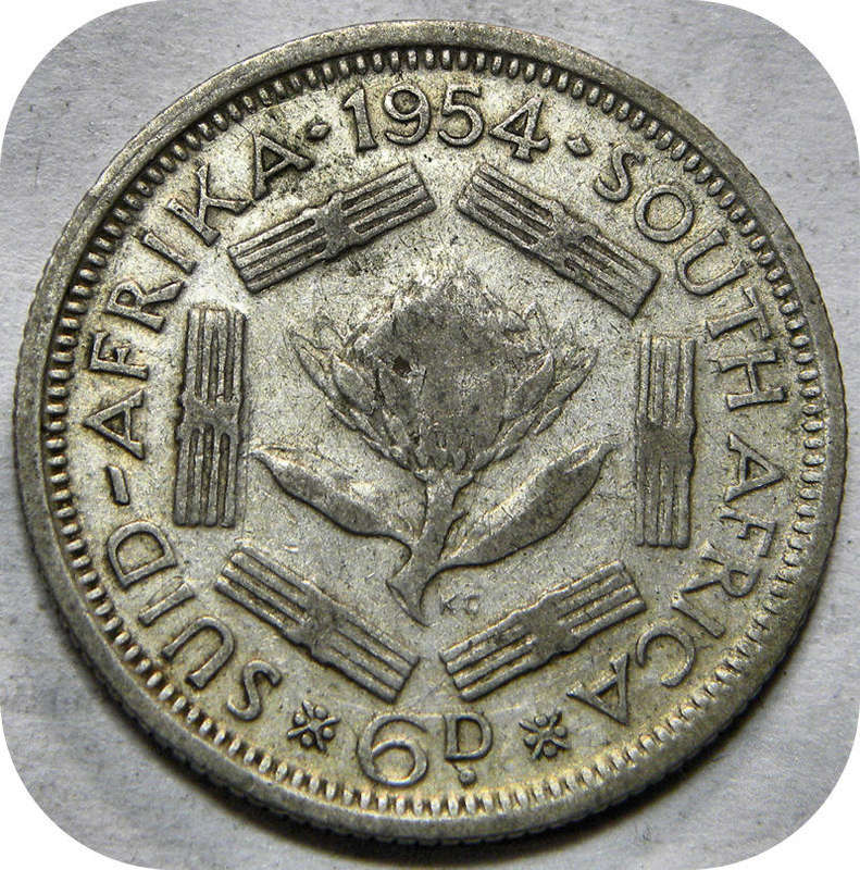 Bargain SA Union:  1954 Sixpence 6d below R20!