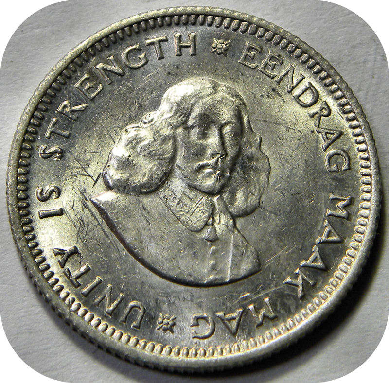 RSA silver:  1962 van Riebeeck 5c in Brilliant UNC!  Two Specimens available!