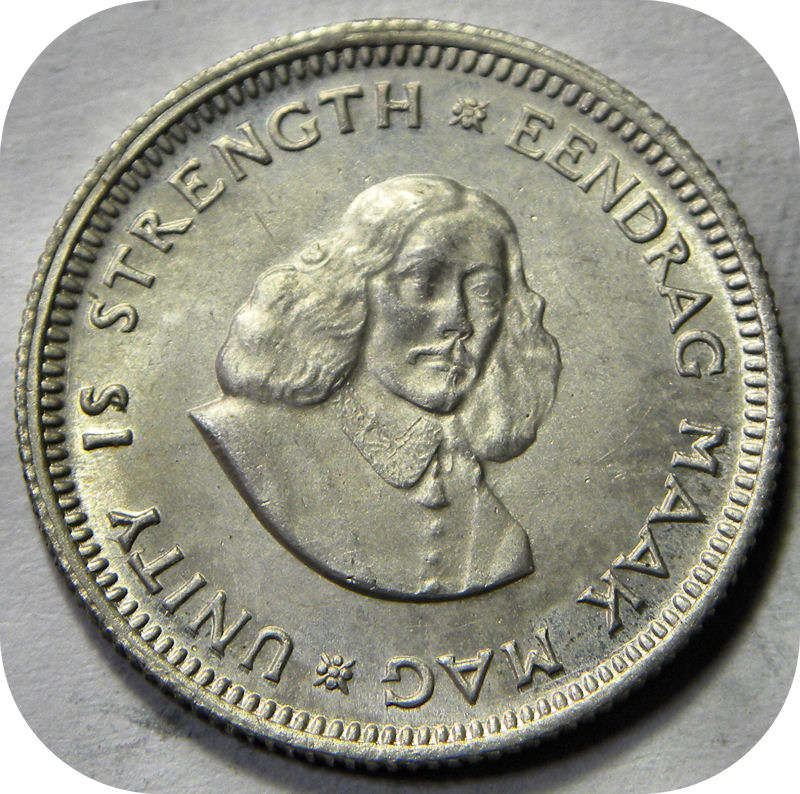RSA silver:  1962 van Riebeeck 5c in Brilliant UNC!  Two Specimens available!