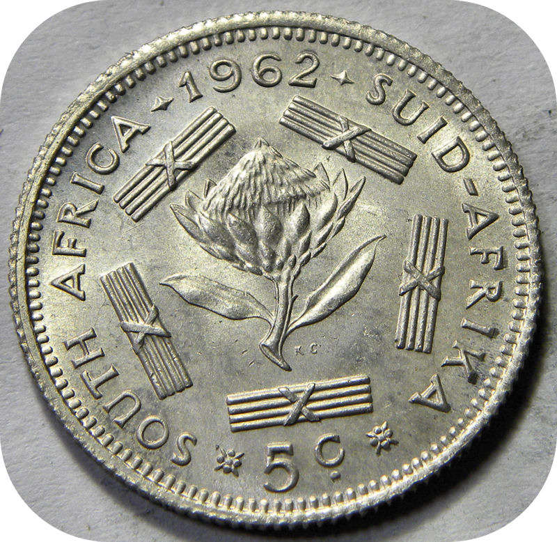 RSA silver:  1962 van Riebeeck 5c in Brilliant UNC!  Two Specimens available!