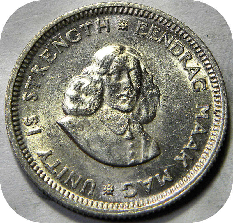 RSA silver:  1964 van Riebeeck 5c in Brilliant UNC!  Two Specimens available!