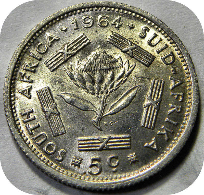 RSA silver:  1964 van Riebeeck 5c in Brilliant UNC!  Two Specimens available!