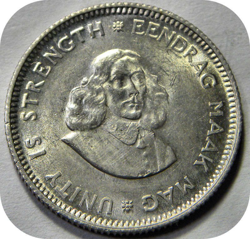 RSA silver:  1964 van Riebeeck 5c in Brilliant UNC!  Two Specimens available!