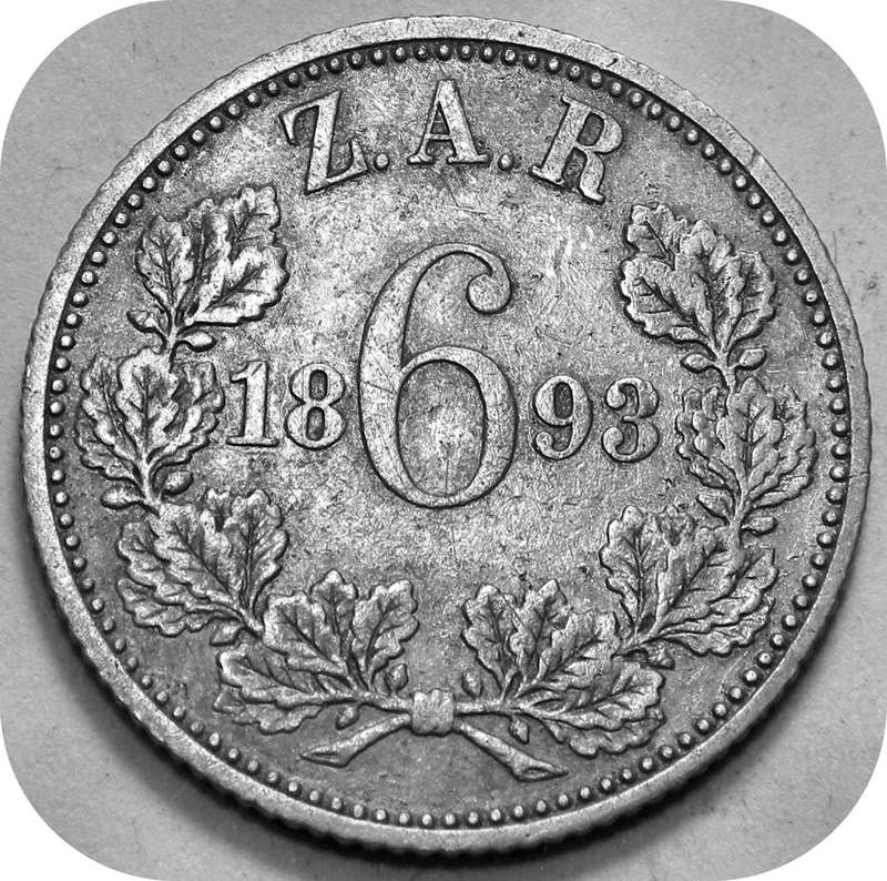 Top Grade Complete ZARs sixpence set:  Coin 2:  1893 6d in EF!! @R1!!
