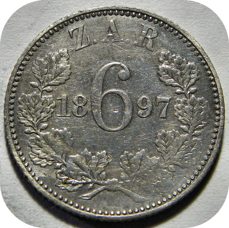 Top Grade Complete ZARs sixpence set:  Coin 6:  1897 6d in A/UNC!!  @R1!!!