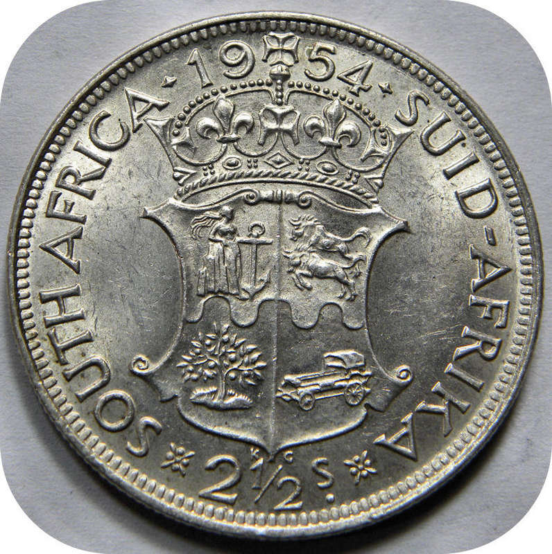 Top Grade SA Union: 1954 Halfcrown 2/6 in Brilliant UNC!!  Die Crack Error!