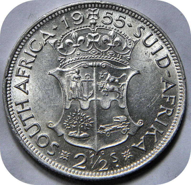Top Graad SA Unie: 1955 Half kroon 2/6 in Brilliant A/UNC!!!