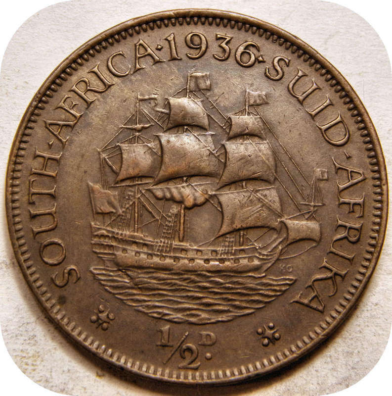 Top Grade SA Union:  1936 Half Penny in A/UNC!