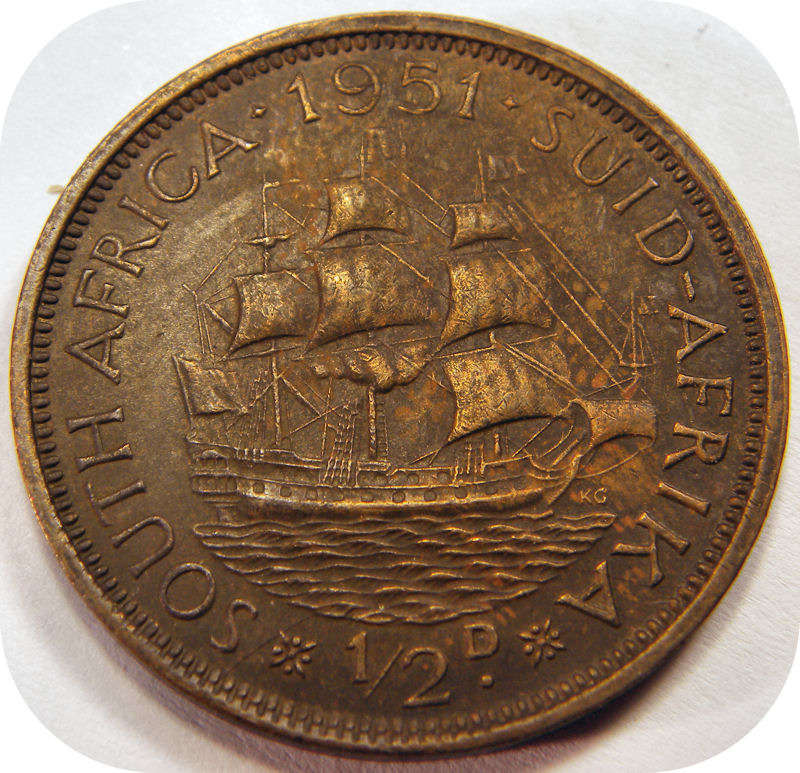 Bargain SA Union: 1951 Half penny 1/2d in EF below R20!  Two coins available!