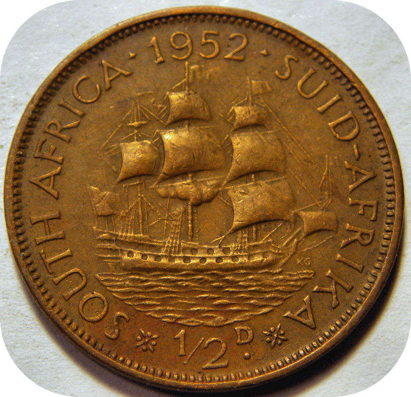 Bargain SA Union: 1952 Half penny 1/2d in EF below R20!  Three coins available!