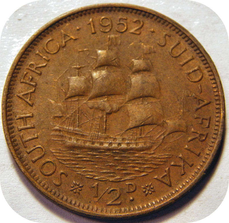 Bargain SA Union: 1952 Half penny 1/2d in EF below R20!  Three coins available!