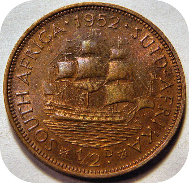 Bargain SA Union: 1952 Half penny 1/2d in EF below R20!  Three coins available!