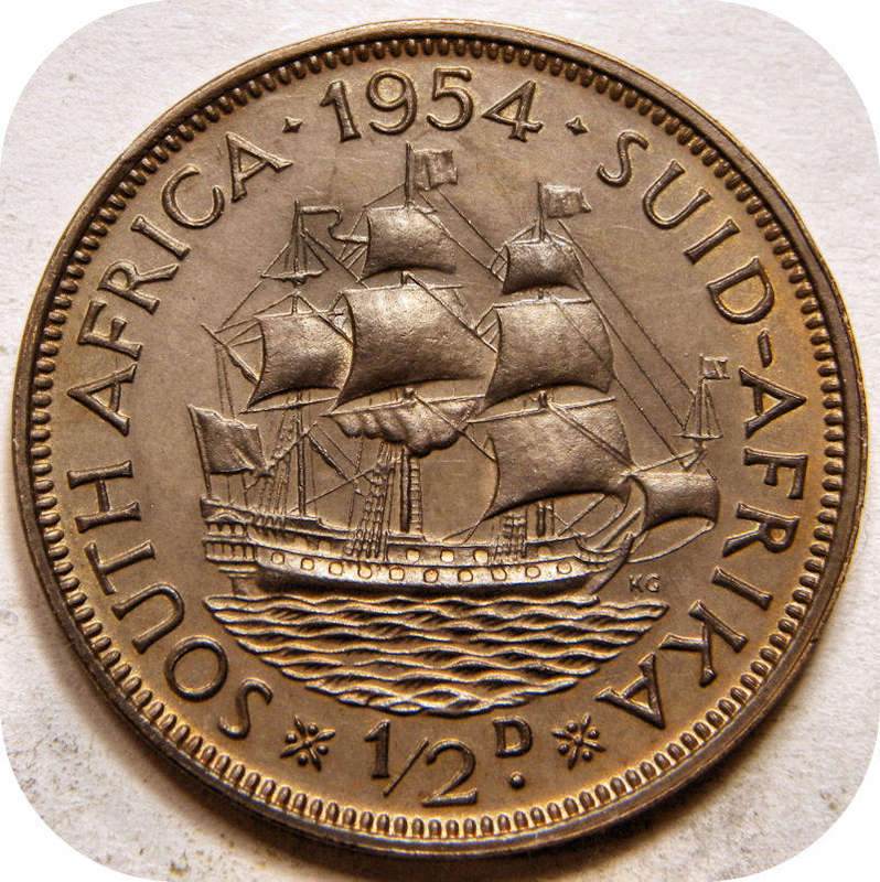 Top Grade SA Union: the scarce 1954 Half penny 1/2d in A/UNC with metal error!