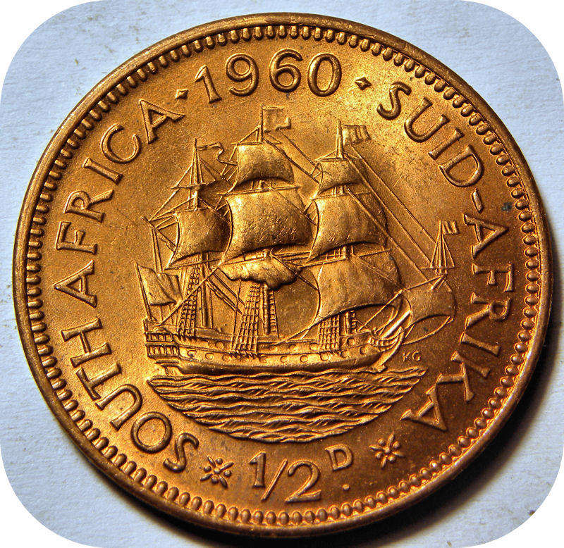  Top Grade SA Union: 1960 ½ Penny - Elizabeth II in BROWN Brilliant UNC! 