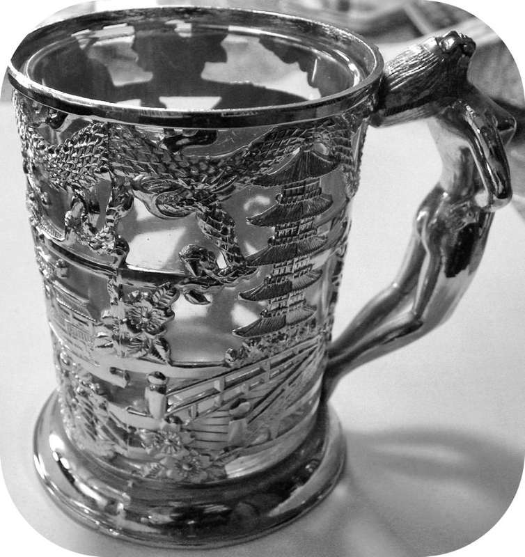 JAPANESE TAISHO PERIOD WHITE METAL DRAGON  cup